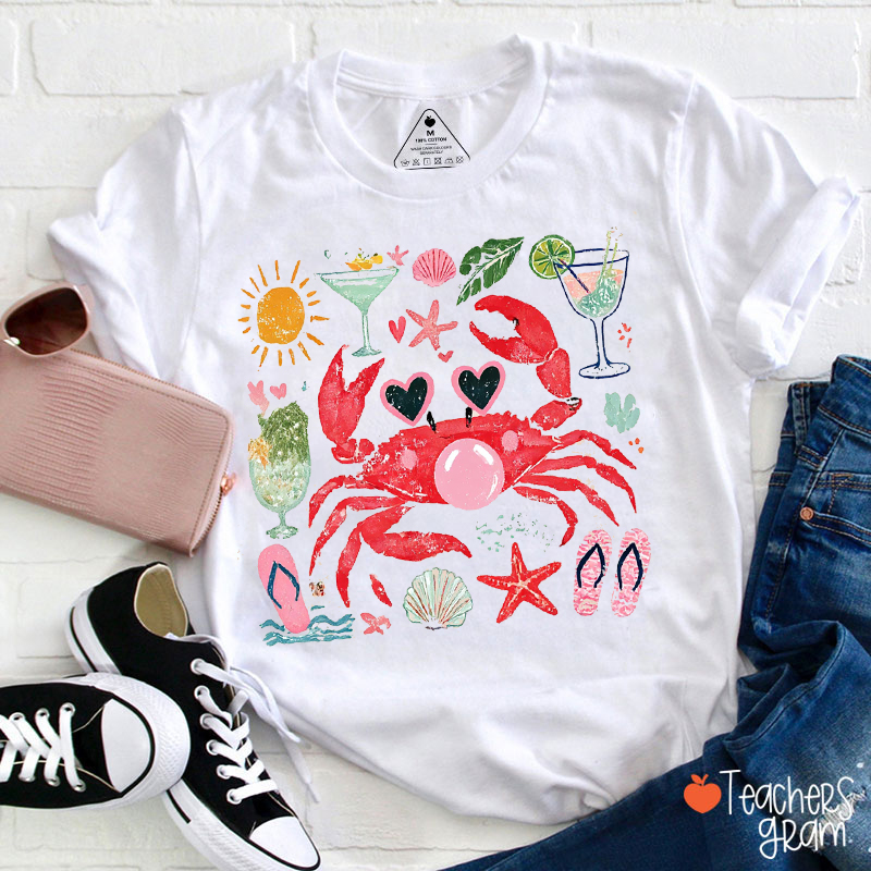 Crab Blowing Bubble Teacher T-Shirt
