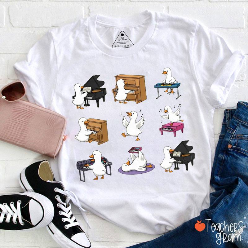 Cute Goose Learning Music Teacher T-Shirt