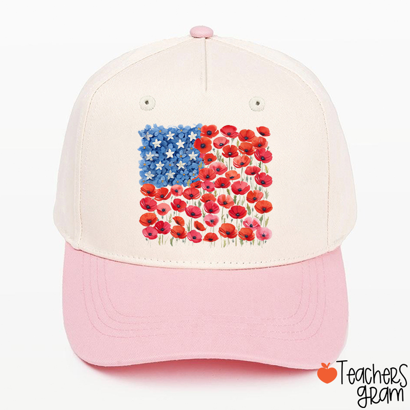 Floral USA Flag 250th Anniversary Teacher Baseball Cap