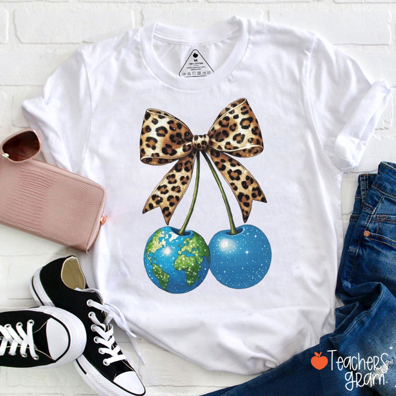 Leopard Coquette Cherry Earth Day Teacher T-Shirt