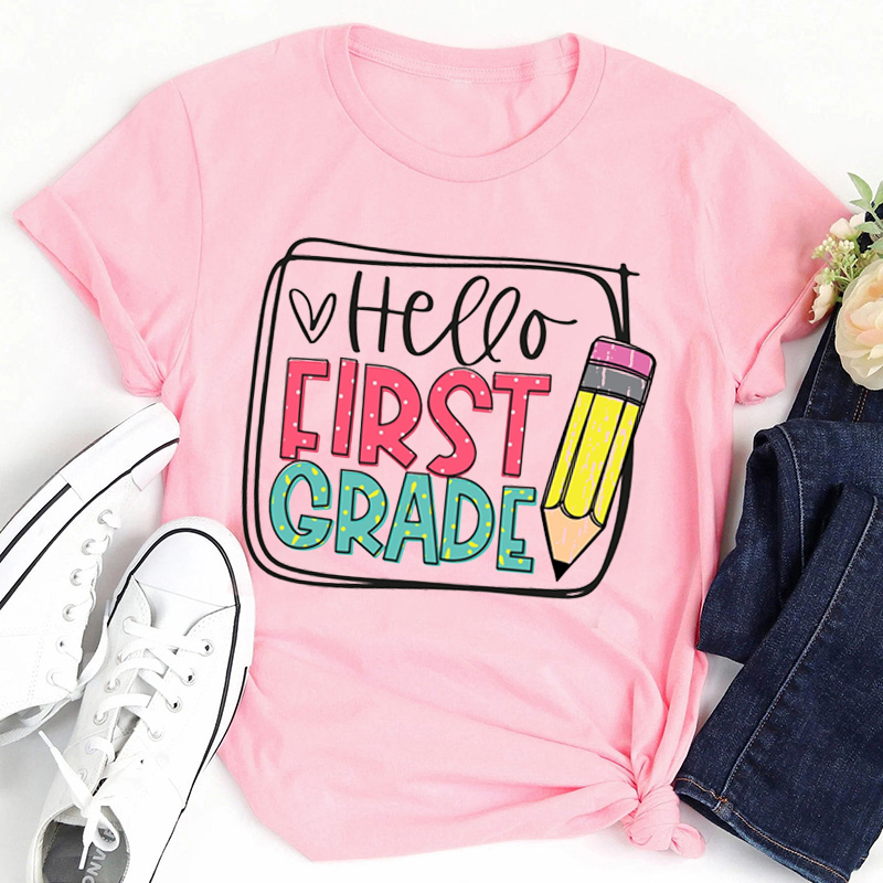 Personalized Grade Hello Pencil Teacher T-Shirt