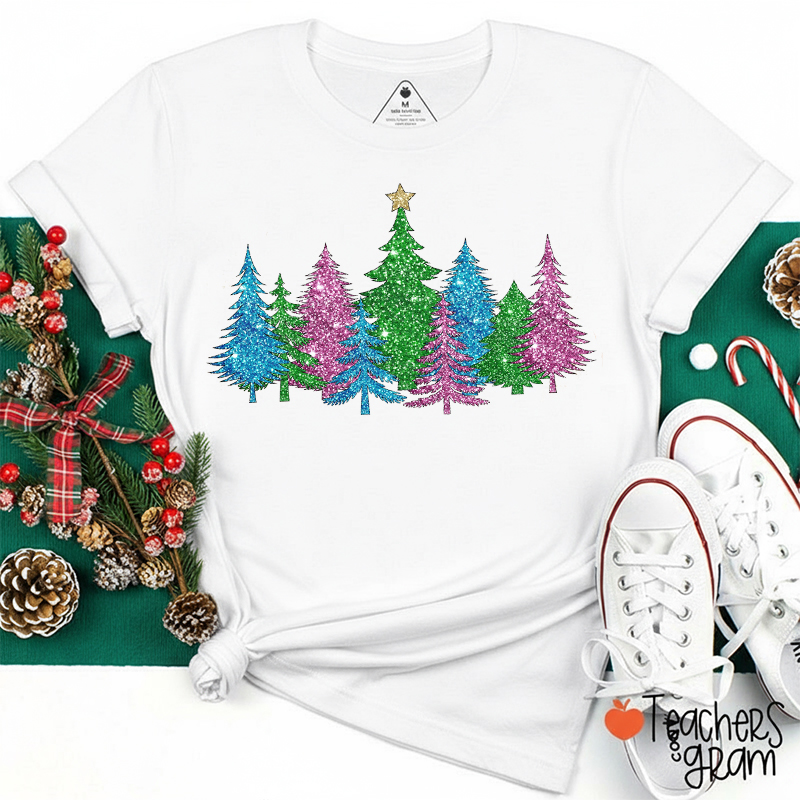 Glitter Christmas Tree Teacher T-Shirt