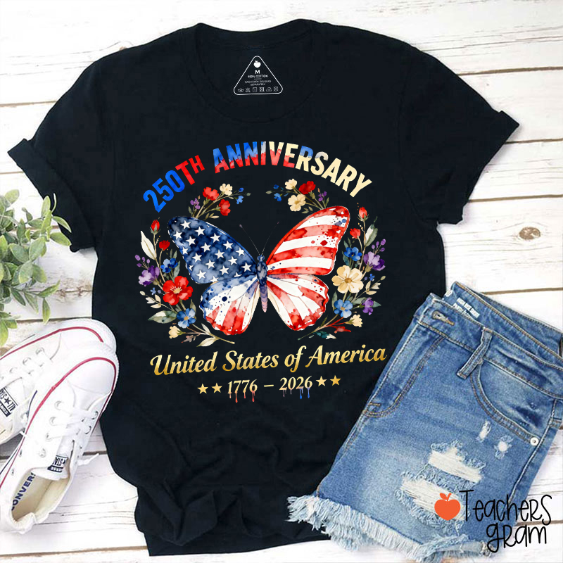 250th Anniversary Butterfly Floral Teacher T-Shirt