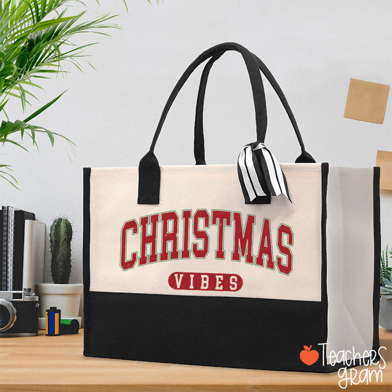 Retro Style Christmas Vibes Teacher Cotton Tote Bag