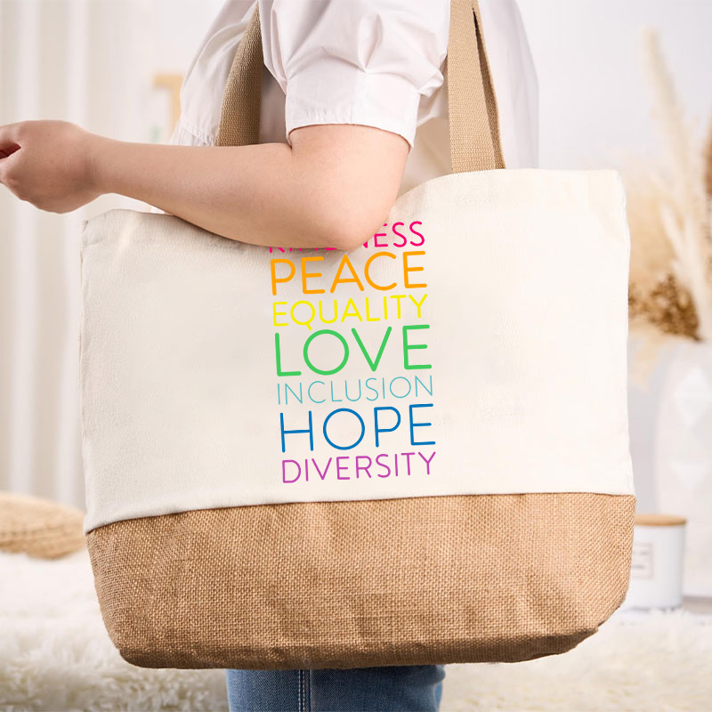 Kindness Peace Equality Love Inclusion Hope Diversity Teacher Canvas Tote Bag
