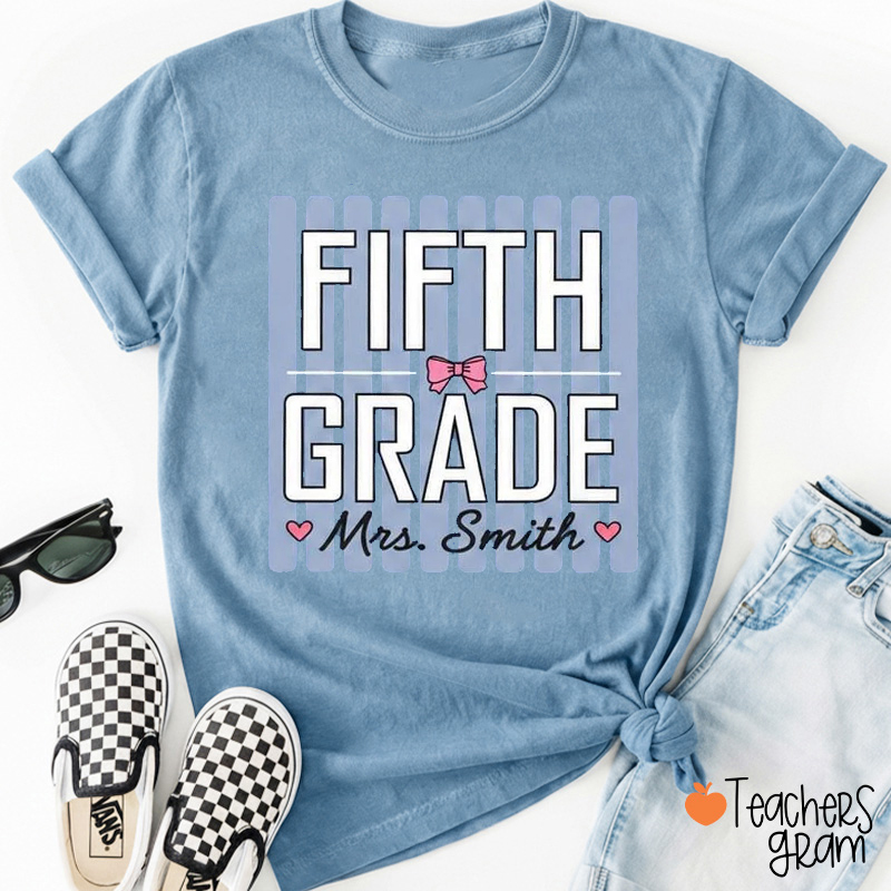 Personalized Grade Name Bow Teacher T-Shirt