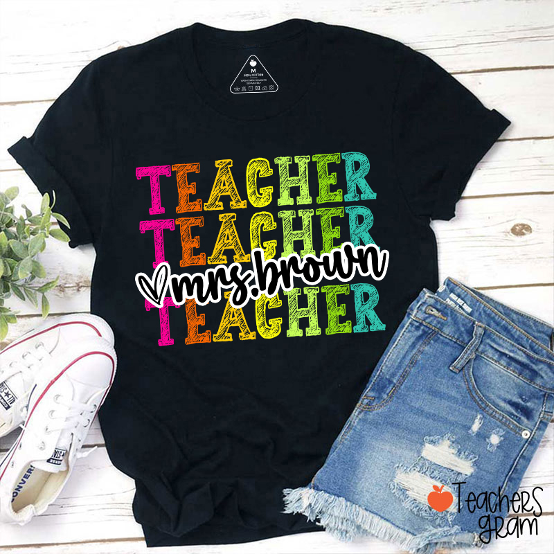 Personalized Grade Graffiti Font School Teacher T-Shirt