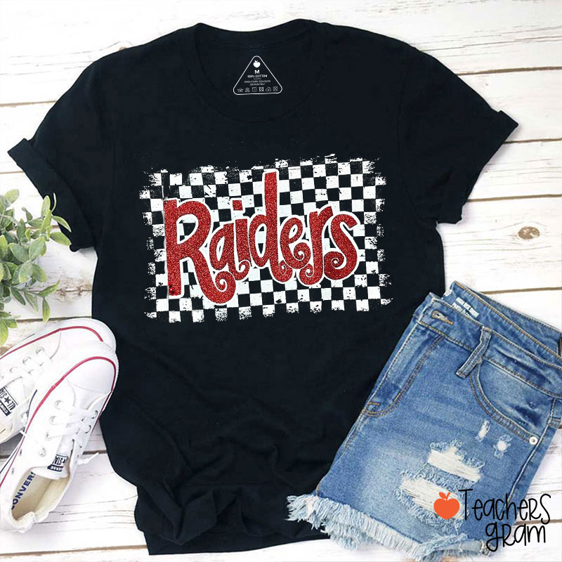 Personalized Mascot Checkered School Spirit Teacher T-Shirt