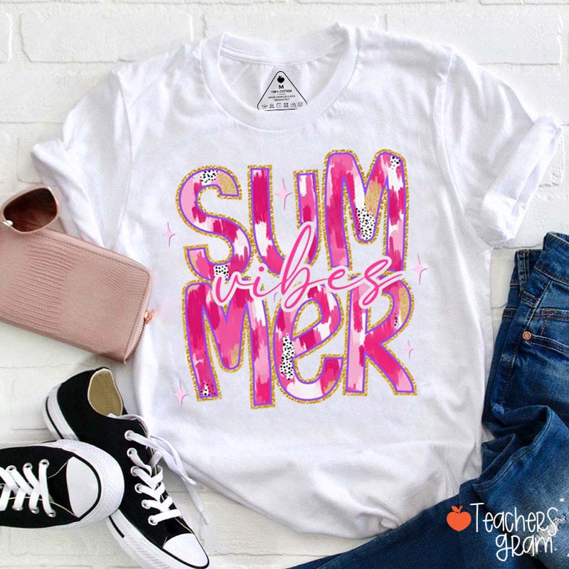 Summer Brushstroke Summer Vibes Teacher T-Shirt