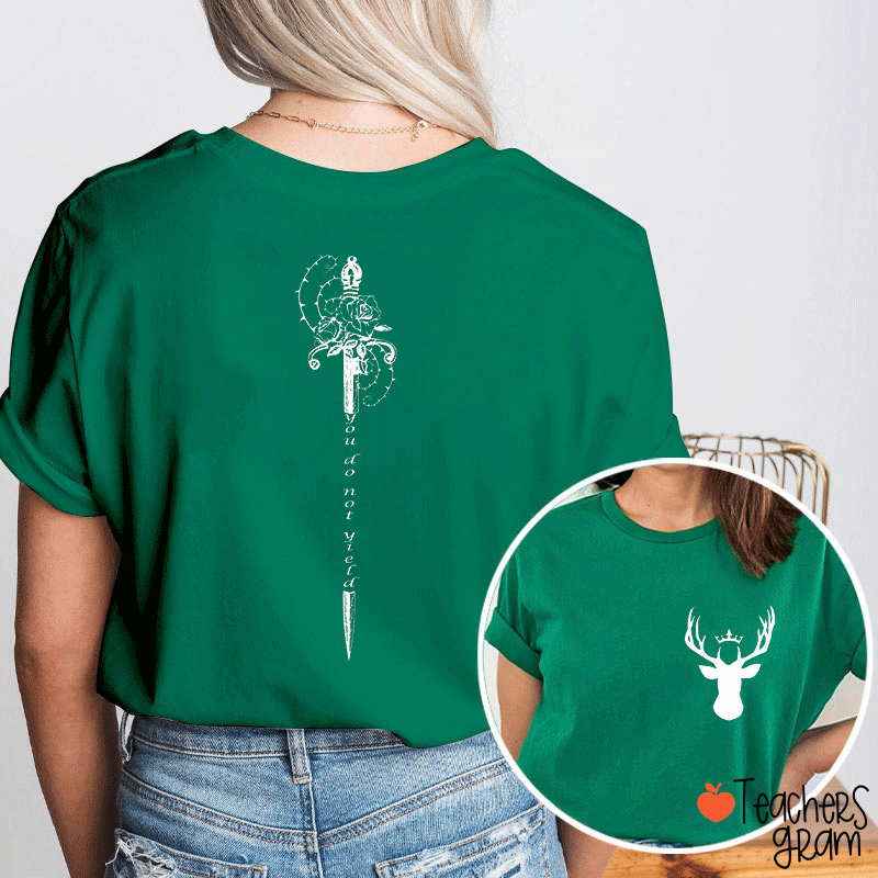 Sword And Deer Teacher Two Sided T-Shirt