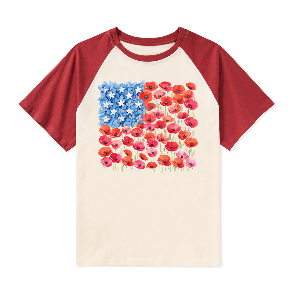 Floral USA Flag 250th Anniversary Teacher Raglan T-Shirt