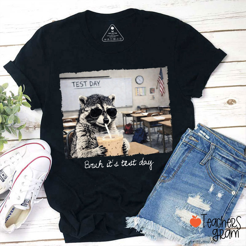 Bruh It's Test Day Racoon Teacher T-Shirt