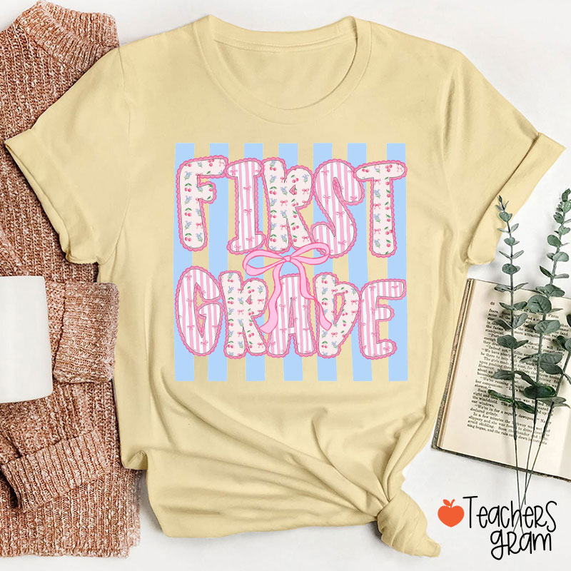 Coquette Pink Lace And Bow Cherry Floral Teacher T-Shirt