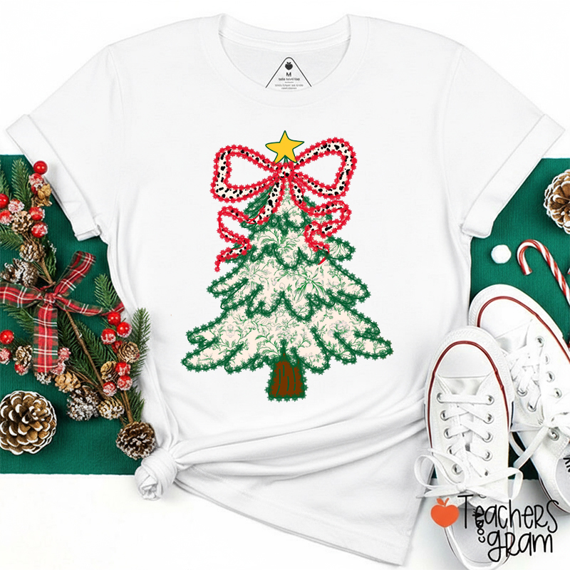 Coquette Lace Seersucker Christmas Tree Teacher T-Shirt