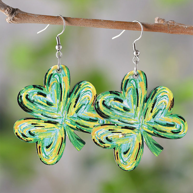 Watercolor Style Lucky Clover Teacher Wooden Earrings