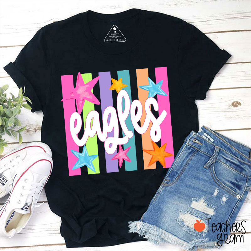 Personalized Mascot Preppy Striped Game Day Teacher T-Shirt