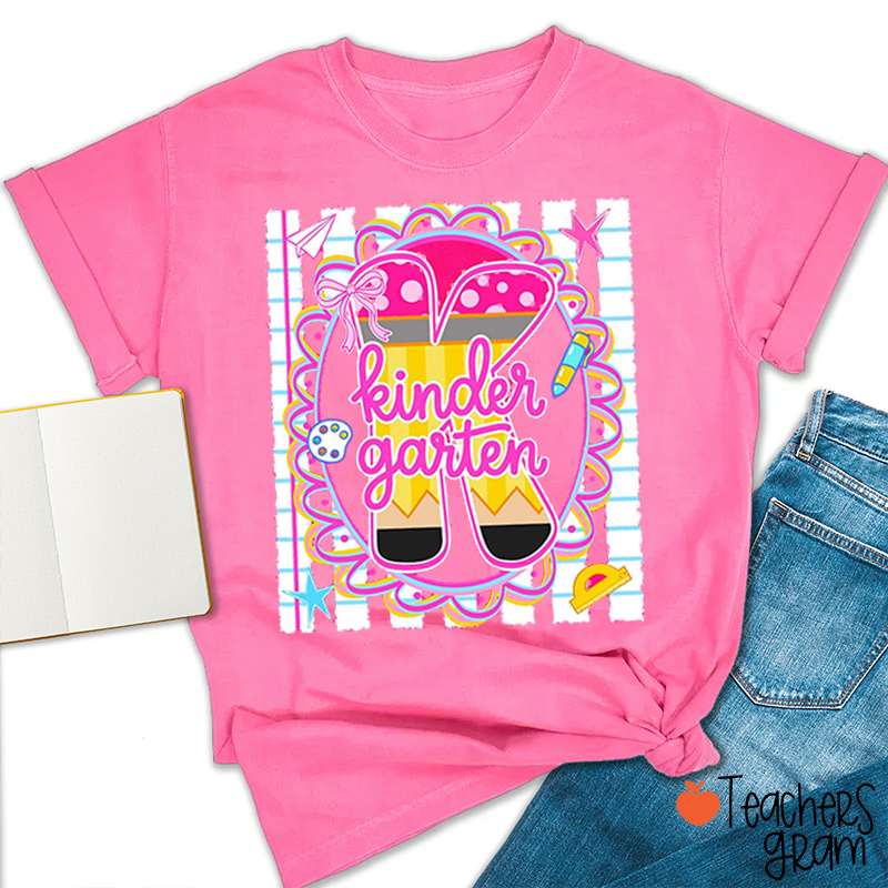 Personalized Grade Pencil Letter Notebook Stripes Teacher T-Shirt