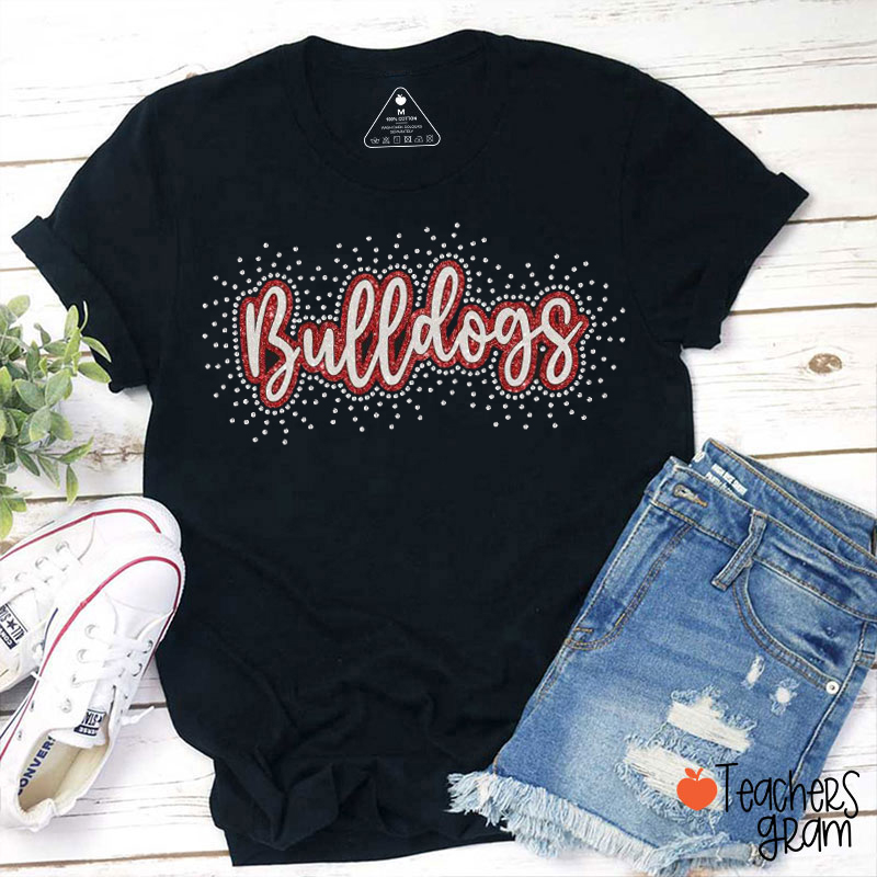 Personalized Team Name Faux Glitter Rhinestone Script Teacher T-Shirt