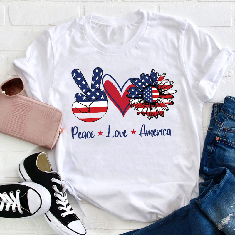 Peace Love America Sunflower Teacher T-Shirt