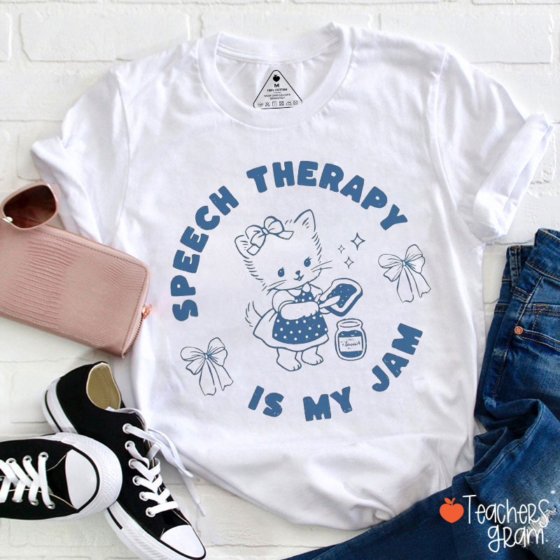 Cute Cat Speech Therapy Is My Jam Teacher T-Shirt