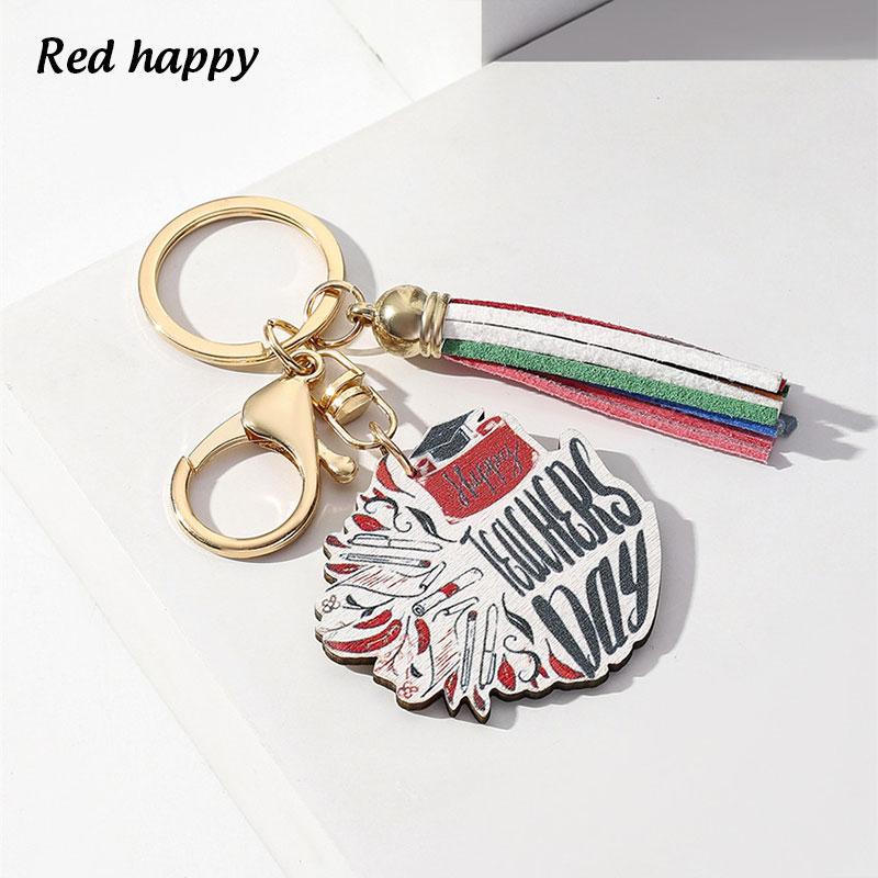 Rainbow Wooden Sign Tassel Teacher Keychain