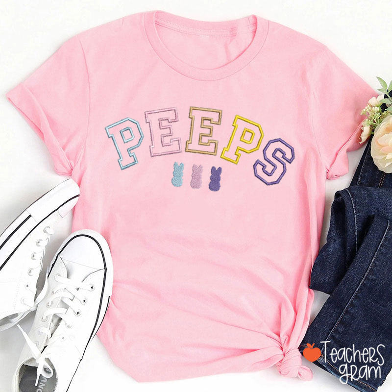 Embroidered Easter Bunny Peeps Teacher T-Shirt