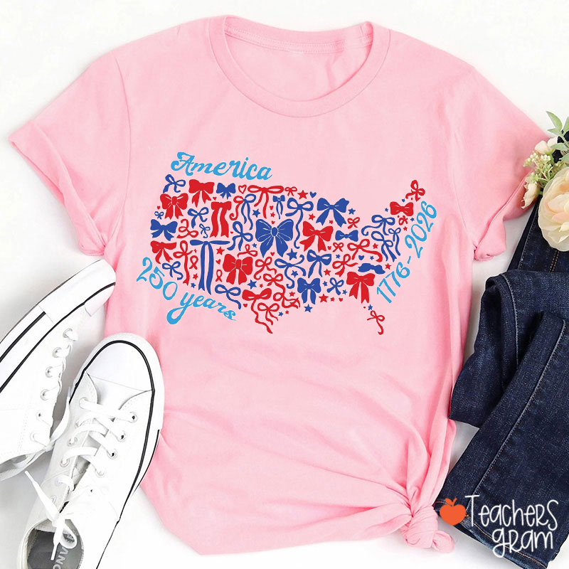 Coquette Bow 250 Years USA Teacher T-Shirt