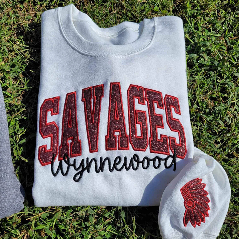 Personalized School Spirit Glitter Applique Embroidered Teacher Sweatshirt