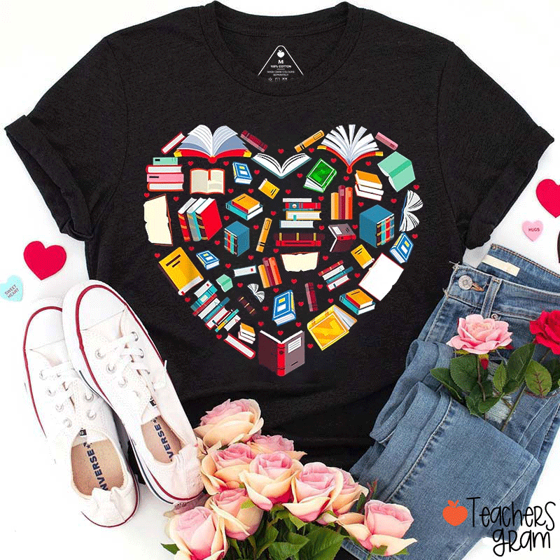 Books Form A Heart Teacher T-shirt