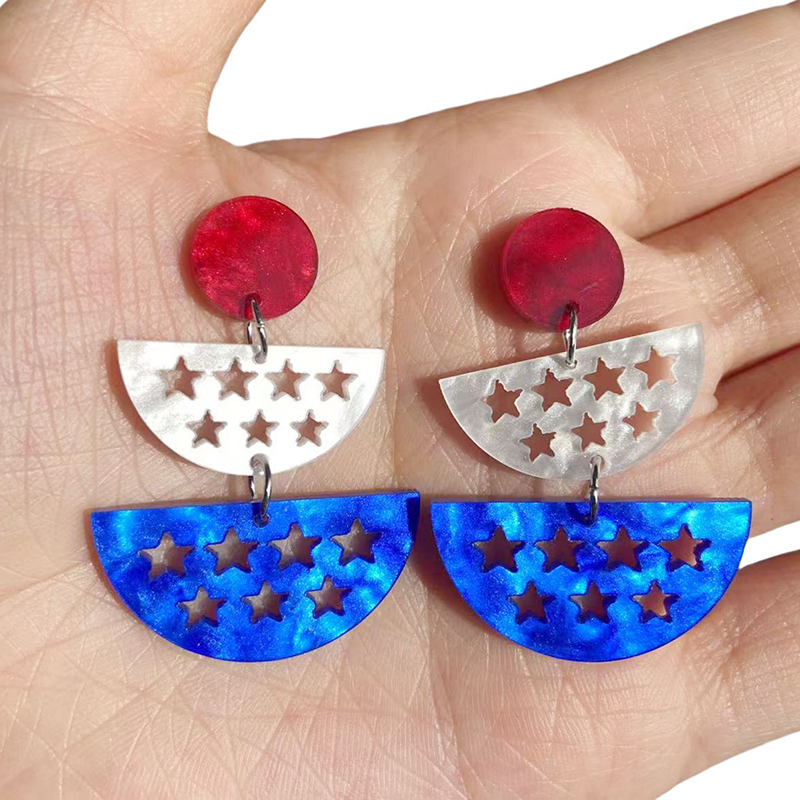 Pentagram Semicircle Independence Day Teacher Acrylic Earrings