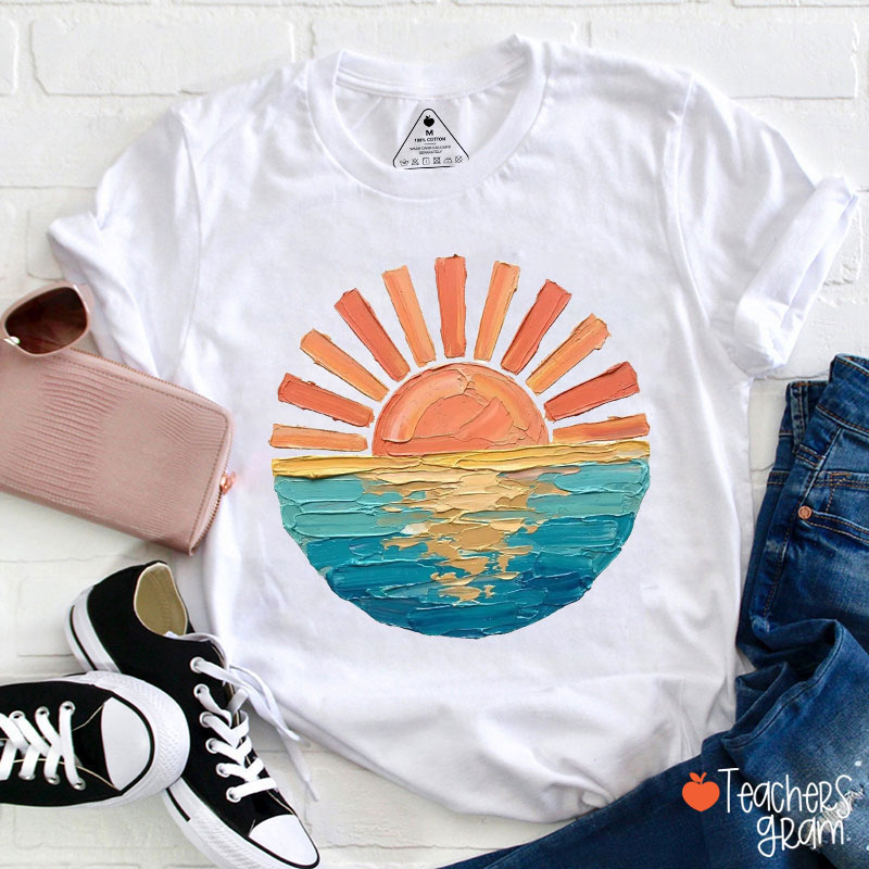 Oil Painting Style Sunset Teacher T-Shirt