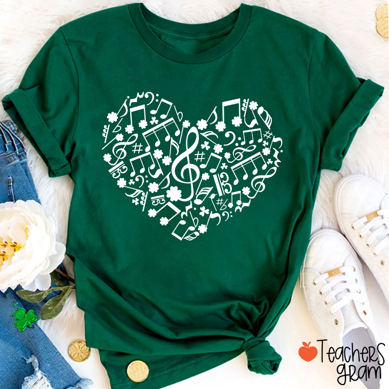 Love Music Notes Shamrock Teacher T-Shirt