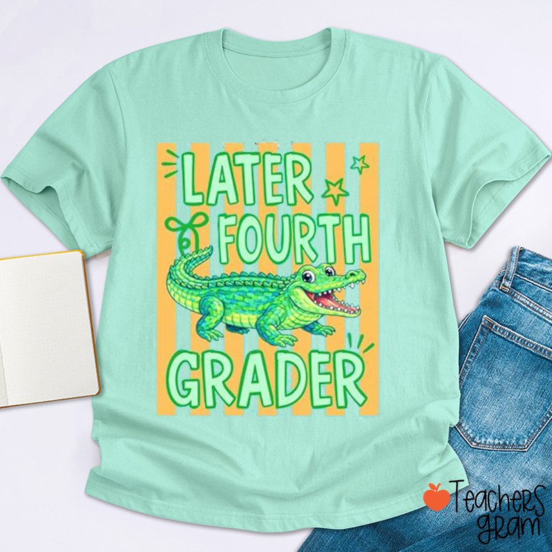 Personalized Grade Striped Neon Later Gator Teacher T-Shirt