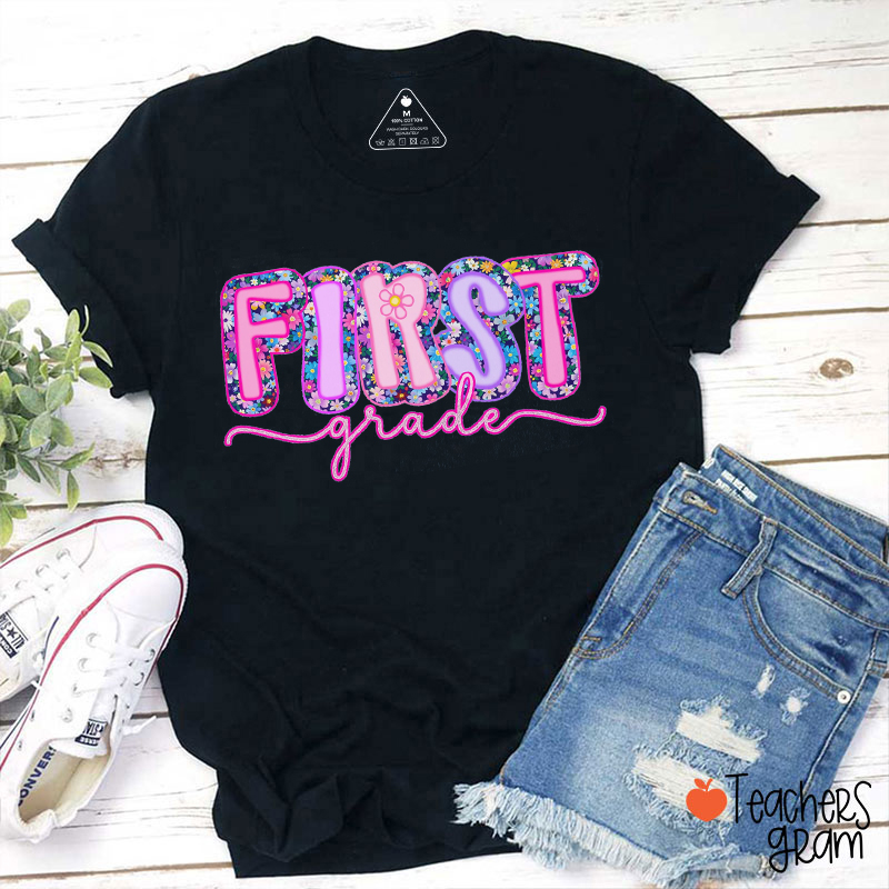 Personalized Grade Flowers Teacher T-Shirt