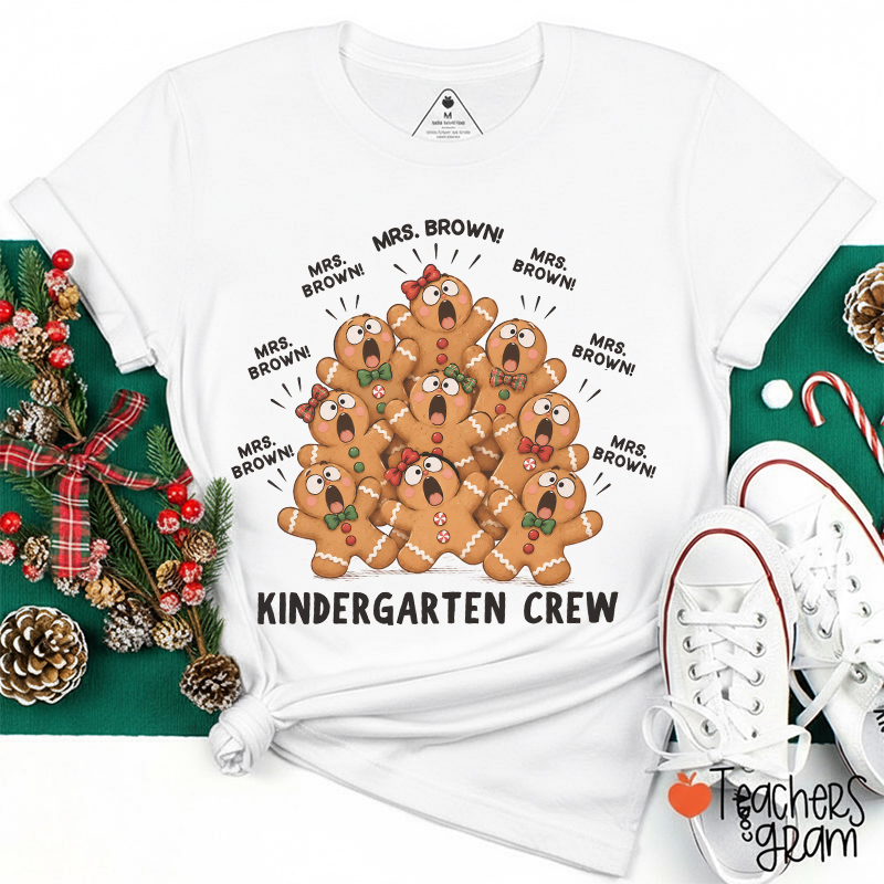 Personalized Name Crew Gingerbread Christmas Teacher T-Shirt
