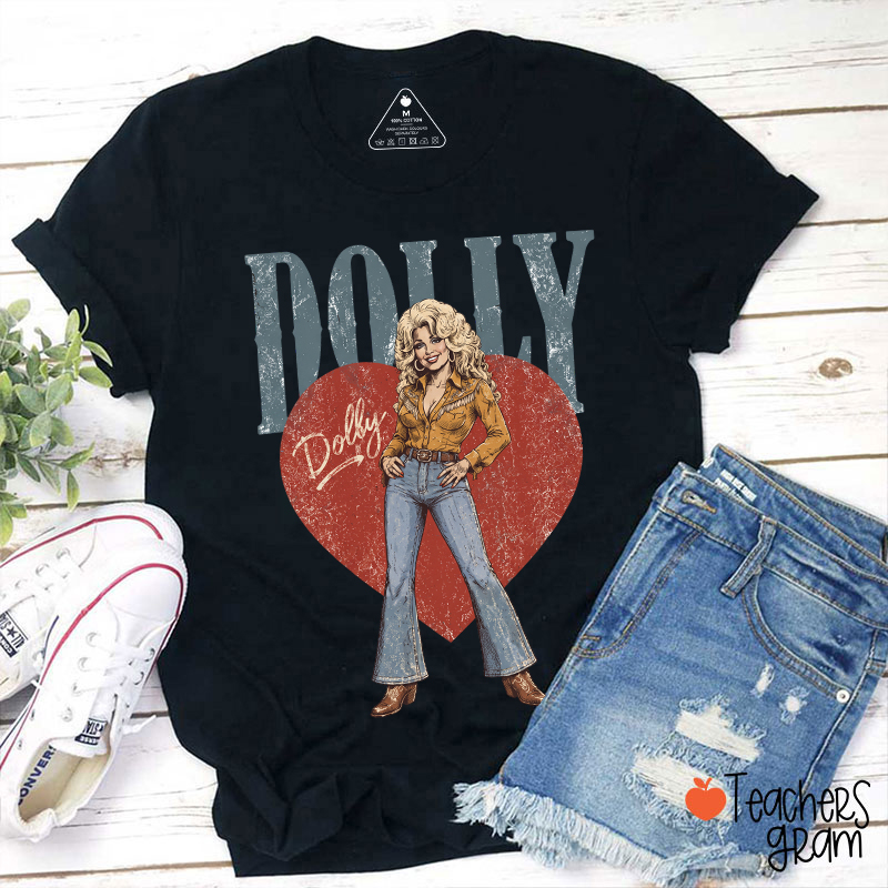 Dolly Vintage Heart Character Graphic Teacher T‑Shirt