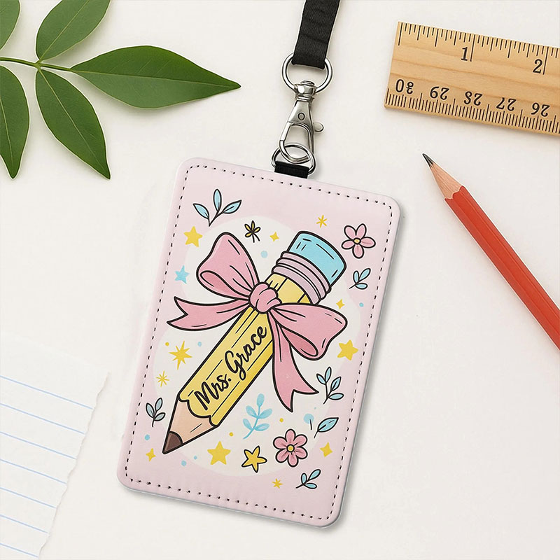 Personalized Cute Pencil Floral Name Teacher Card Holder