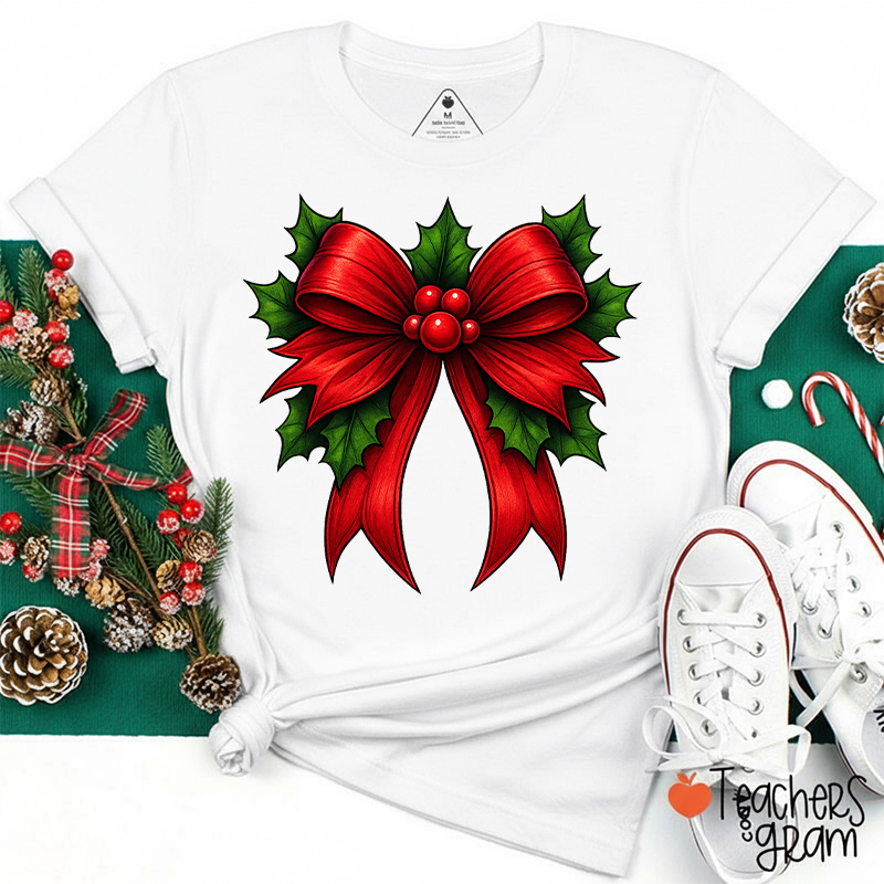 Christmas Red Bow Tie Teacher T-Shirt