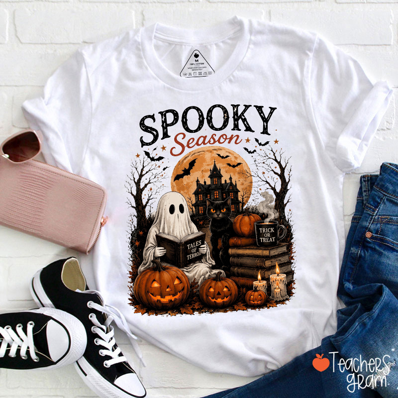 Spooky Season Ghost Reading Book Teacher T-Shirt