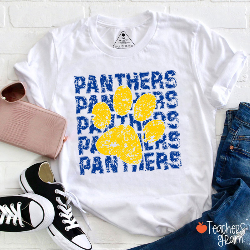 Personalized Mascot Distressed Paw Print Teacher T-Shirt