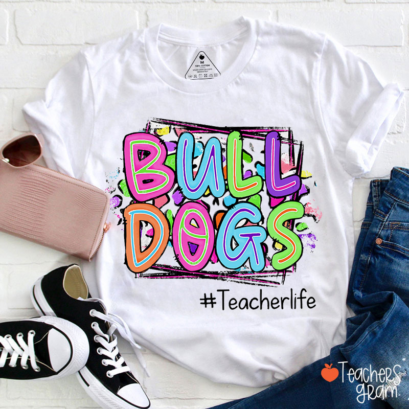 Personalized Mascot And Hashtag Colorful Leopard Print Teacher T-Shirt