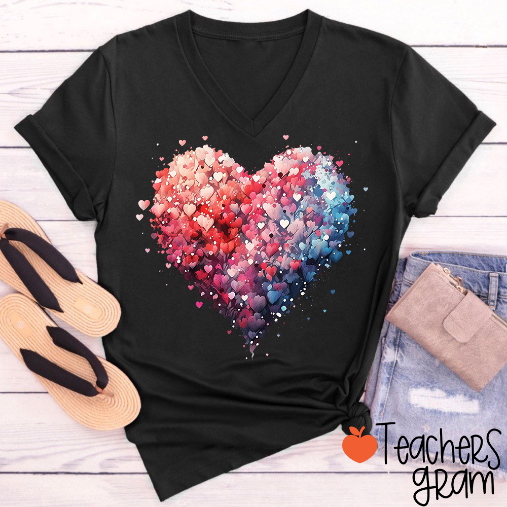 Bubble Heart Teacher Female V-Neck T-Shirt