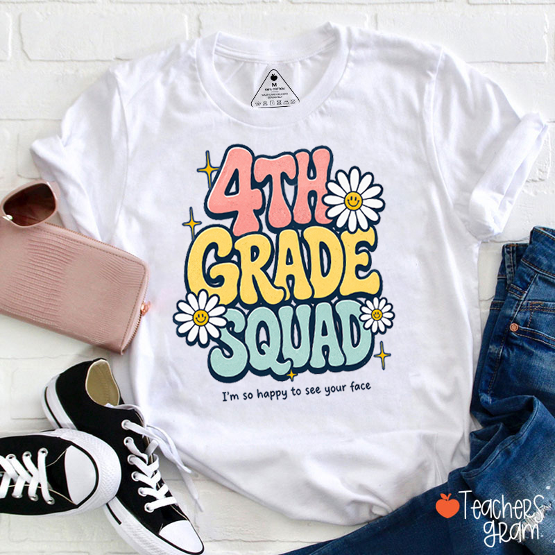 Personalized Grade Daisy Smile Star Retro Letter Teacher T-Shirt