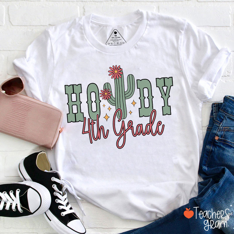 Personalized Grade Cactus Howdy Teacher T-Shirt