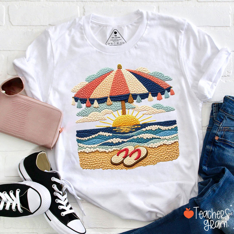 Faux Embroidery Beachside Sunset Teacher T-Shirt