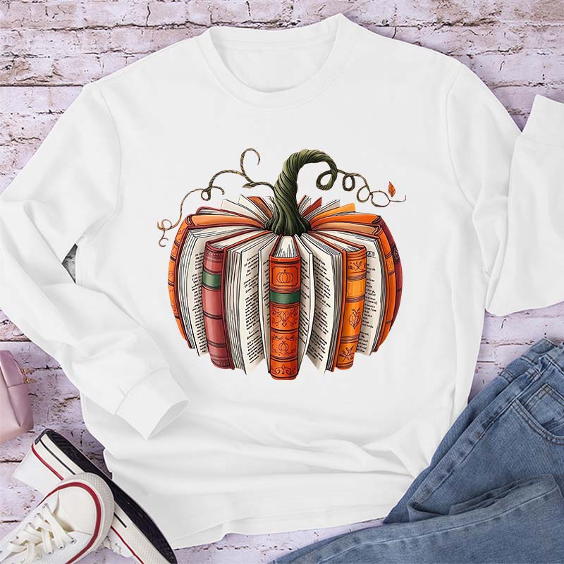 Pumpkin Book Teacher Long Sleeve T-Shirt