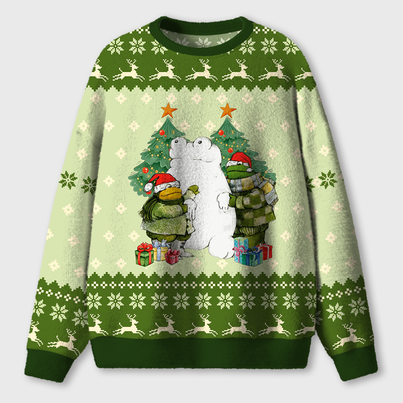 Frog And Toad Christmas Teacher Ugly Fluffy Christmas Sweater