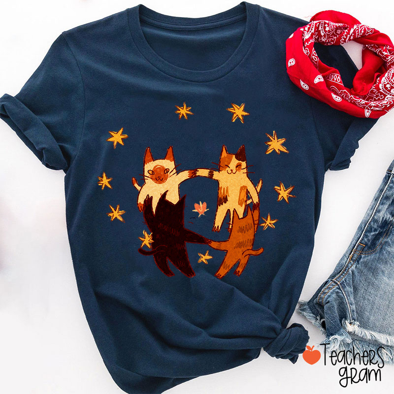 Cat Circle Dance Under Stars Teacher T-Shirt
