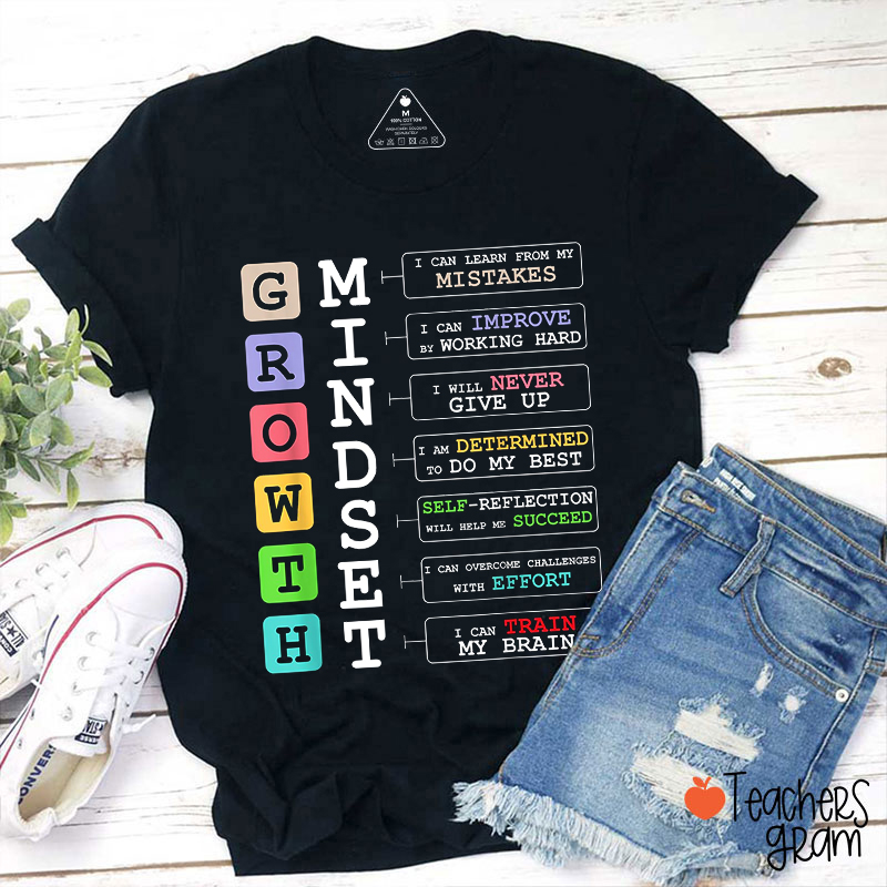 Growth Mindset Colorful Letters Teacher T-Shirt