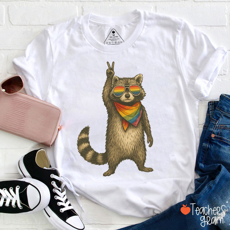 Funny Rainbow Raccoon Teacher T-Shirt